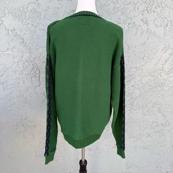 Vintage Pinehurst 1895 Green Knit Sweater with Navy Golf Motif 100% Cotton XL - Picture 2 of 6